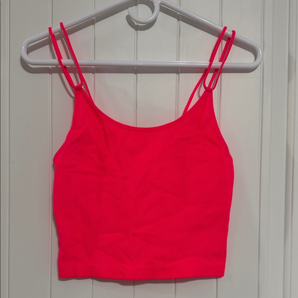 No Boundaries Neon Pink Ribbed Double-Strap Tank
